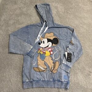 Loungefly Disney Western Mickey Mouse Unisex Hoodie Sz S Blue Cowboy Sweatshirt